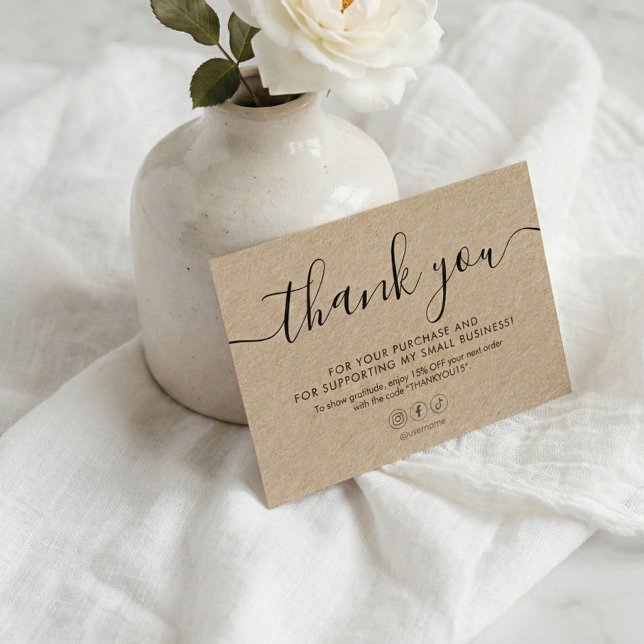 Minimalist Script Thank You Kraft Business Card (Creator Uploaded)
