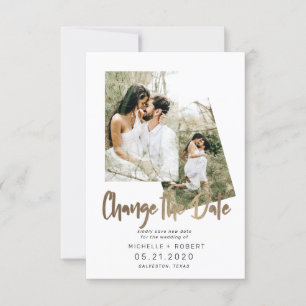 minimalist script two Photo Change The Date Invitation