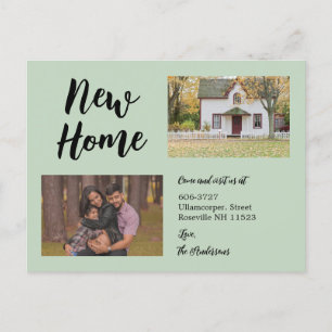 Minimalist Script Two Photo New Home Moving Sage  Announcement Postcard