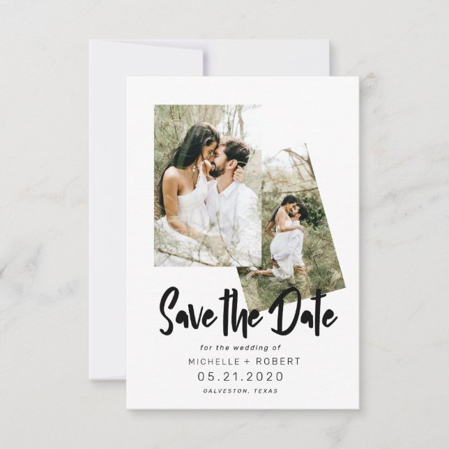 minimalist script two Photo Save The Date Invitation (Front)