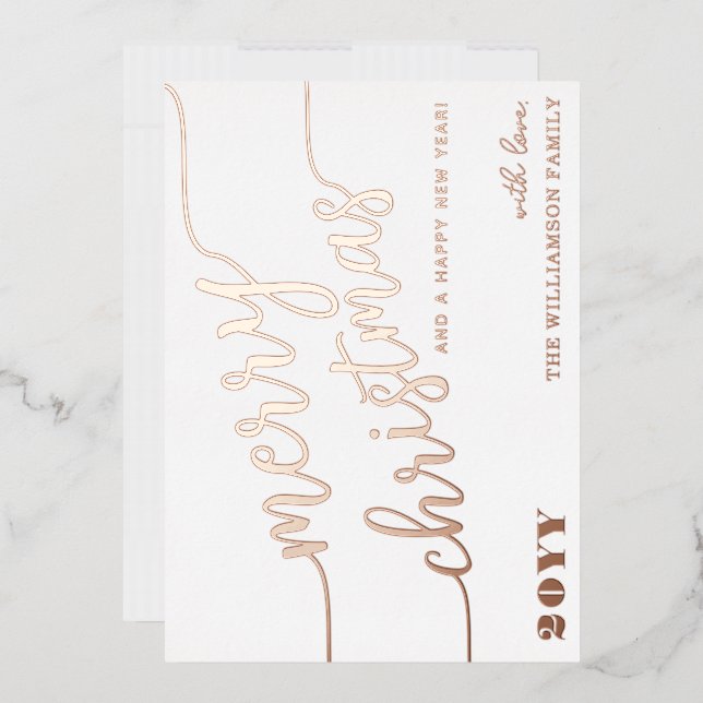 Minimalist Script Typography Merry Christmas Chic Foil Holiday Card (Envelope)