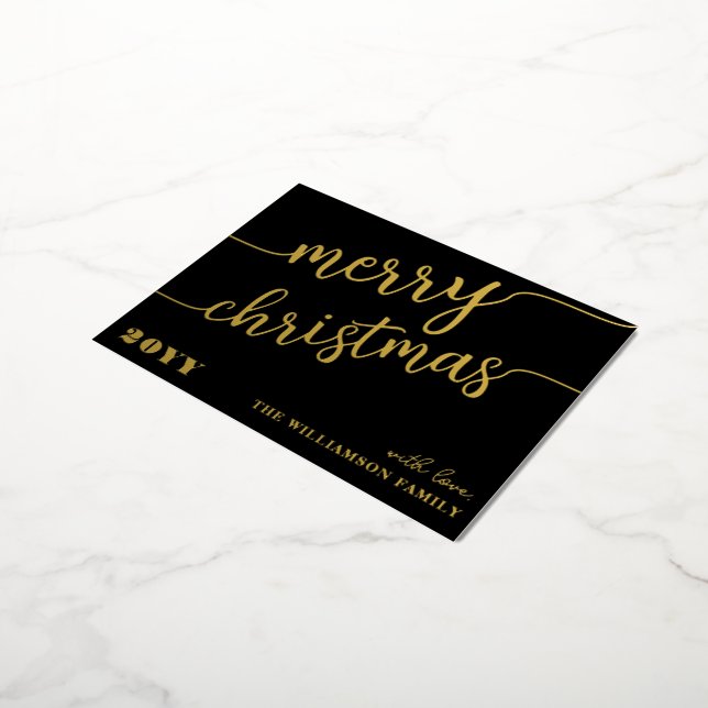 Minimalist Script Typography Merry Christmas Chic Foil Holiday Postcard (Rotated)