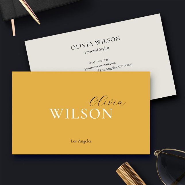 Minimalist Script Typography Mustard Yellow Business Card (Creator Uploaded)