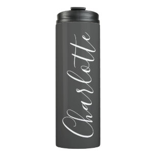 Minimalist Script Typography Name Black and White Thermal Tumbler