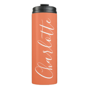 Minimalist Script Typography Name in Coral Rose Thermal Tumbler