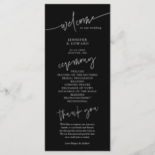 Minimalist Script Wedding Black Ceremony Program