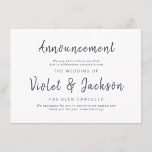 Minimalist script wedding cancellation cards