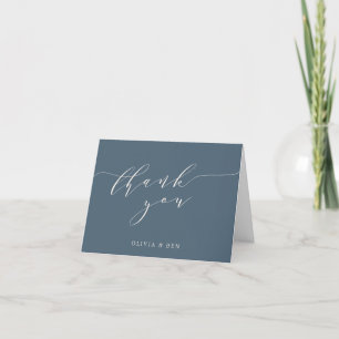Minimalist Script Wedding Custom Message Dark Blue Thank You Card