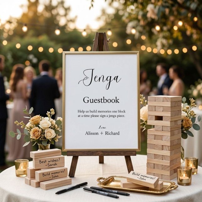 Minimalist script  wedding Jenga guestbook (Creator Uploaded)