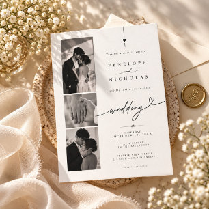 Minimalist Script Wedding Photo Collage Invitation