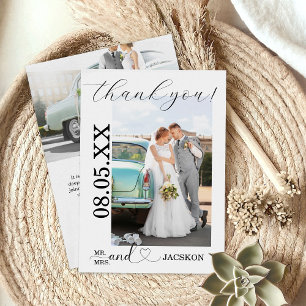 Minimalist Script Wedding Photo Thank You Card