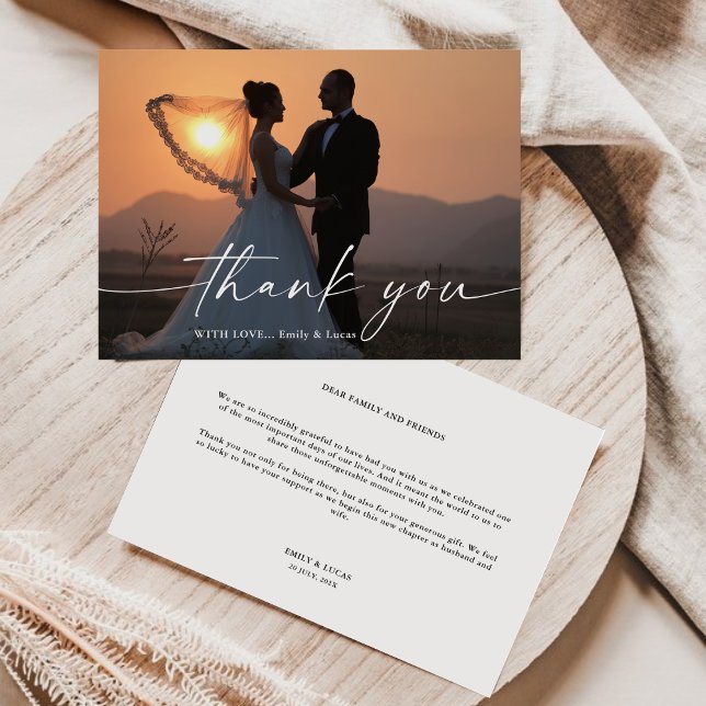 Minimalist Script Wedding Photo Thank You Card (Creator Uploaded)