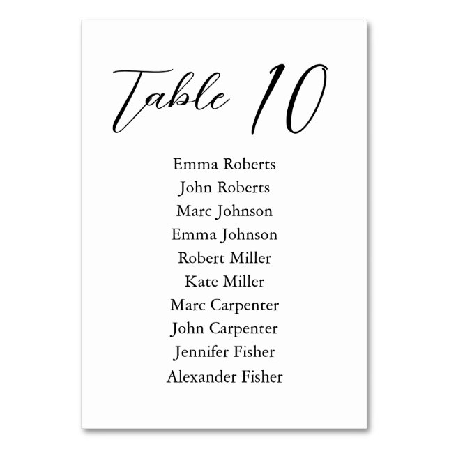 Minimalist Script Wedding Seating Plan Table Number (Front)