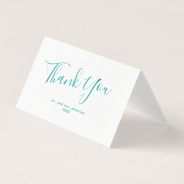 Minimalist Script Wedding Thank You Card | Teal (Front)