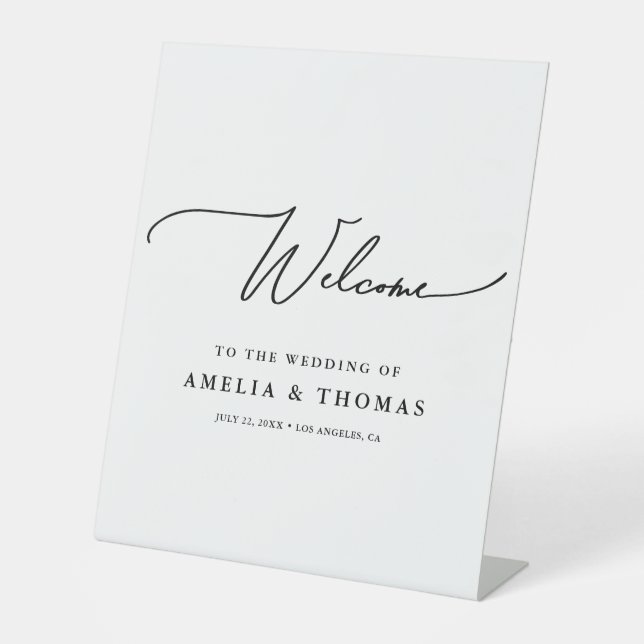 Minimalist Script Wedding Welcome Pedestal Sign (Front)