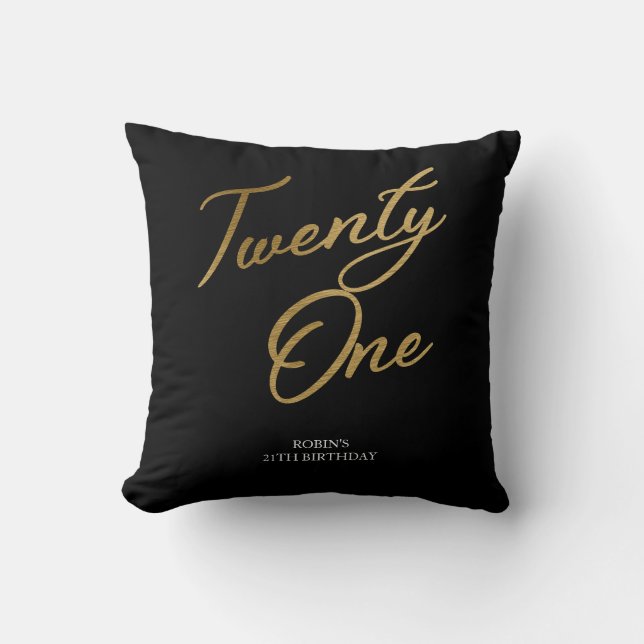 Minimalist Script white and Gold 21st Birthday Cushion (Front)