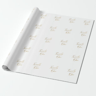 Minimalist Script white and Gold 21st Birthday Wrapping Paper