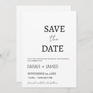 Minimalist Script White Wedding Dinner Rehearsal  Save The Date