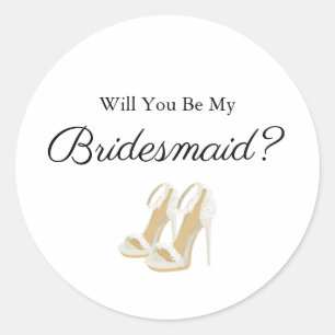 Minimalist Script Will You Be My Bridesmaid Black Classic Round Sticker
