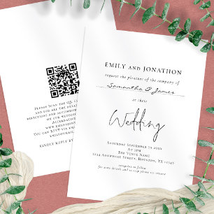 Minimalist Script With Guest Names QR Code Wedding Invitation