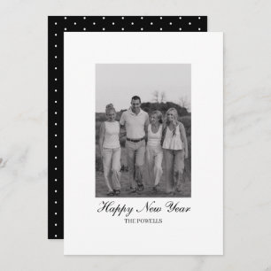 Minimalist Script with Polka Dots Happy New Year Holiday Card
