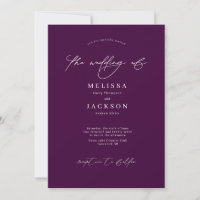 Minimalist scripted Purple Gem Wedding Invitation