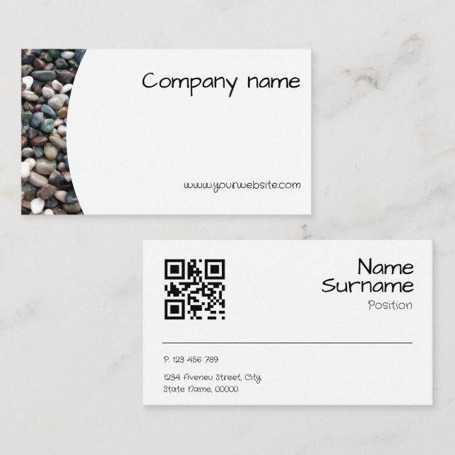 Minimalist Sea pebble photography QR Business Card (Front/Back)