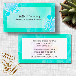 Minimalist Sea Turtle with Coastal Background Business Card