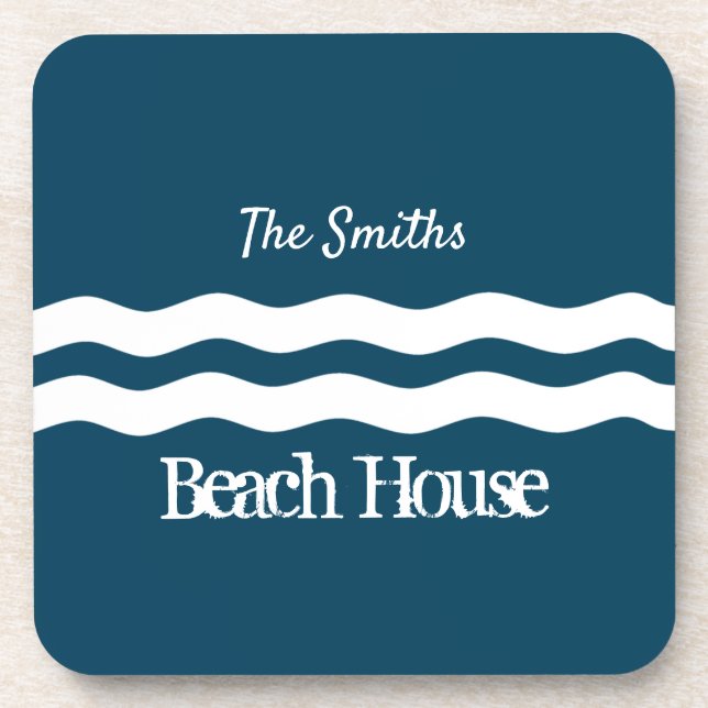 Minimalist Sea Waves Nautical Coastal Coaster (Front)