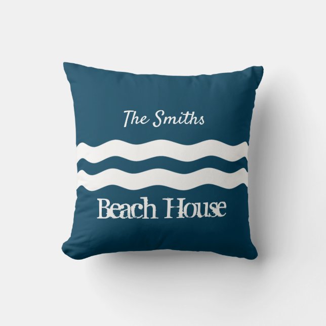 Minimalist Sea Waves Nautical Coastal Cushion (Front)