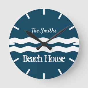 Minimalist Sea Waves Nautical Coastal Round Clock