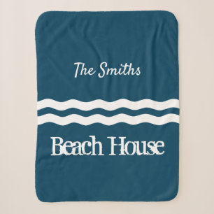 Minimalist Sea Waves Nautical Coastal Sherpa Blanket