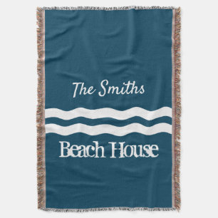 Minimalist Sea Waves Nautical Coastal Throw Blanket