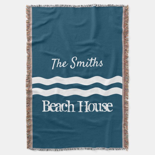 Minimalist Sea Waves Nautical Coastal Throw Blanket (Front Vertical)