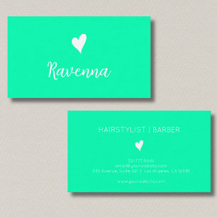 Minimalist Seafoam Green White Heart Barber Name Business Card
