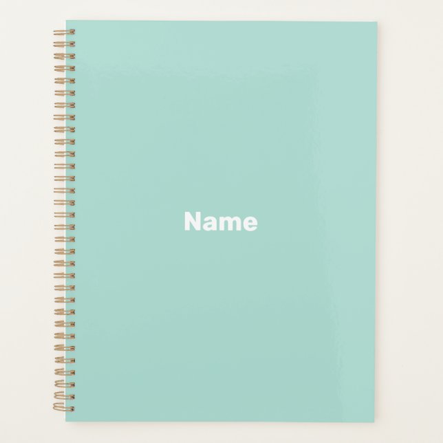 Minimalist seafoam mint green custom text year planner (Front)