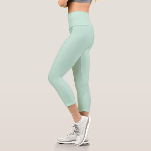 Minimalist seafoam mint green solid plain modern capri leggings