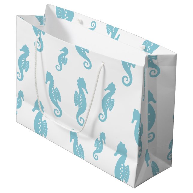 Minimalist Seahorse Ocean Seamless Pattern (1) Large Gift Bag (Front Angled)