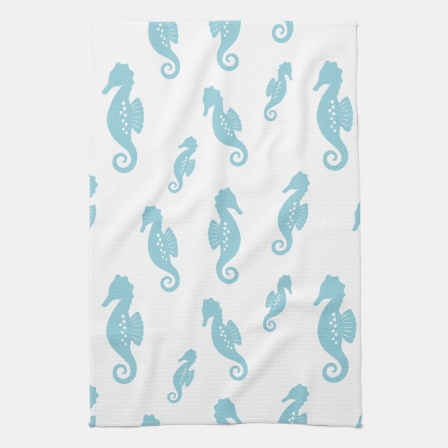 Minimalist Seahorse Ocean Seamless Pattern (1) Tea Towel (Vertical)