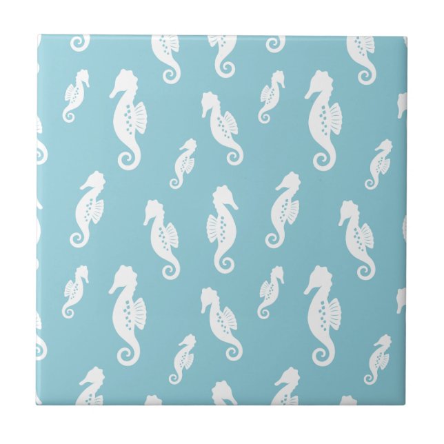 Minimalist Seahorse Ocean Seamless Pattern (2) Ceramic Tile (Front)