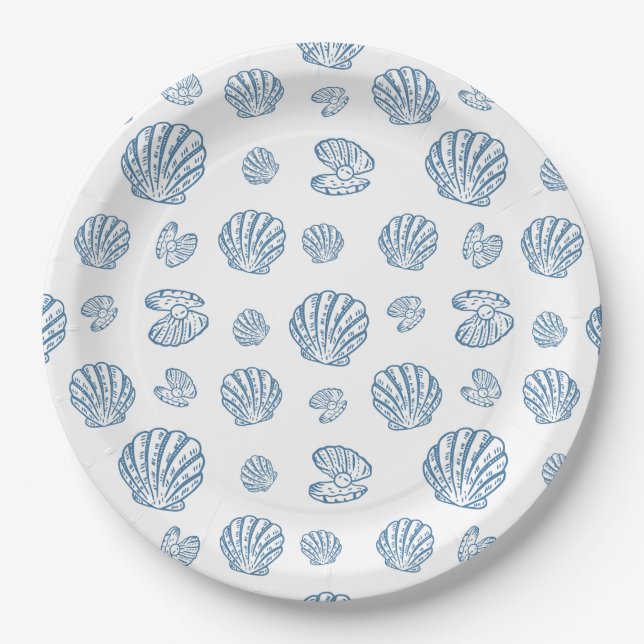 Minimalist Seashell Pearl Nautical Pattern Paper Plate (Front)