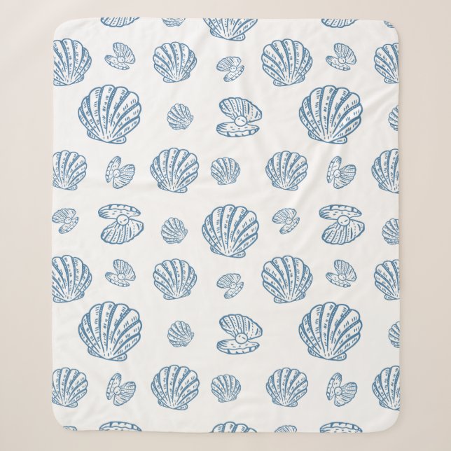 Minimalist Seashell Pearl Nautical Pattern Sherpa Blanket (Front)