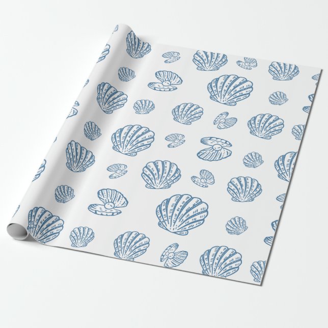 Minimalist Seashell Pearl Nautical Pattern Wrapping Paper (Unrolled)