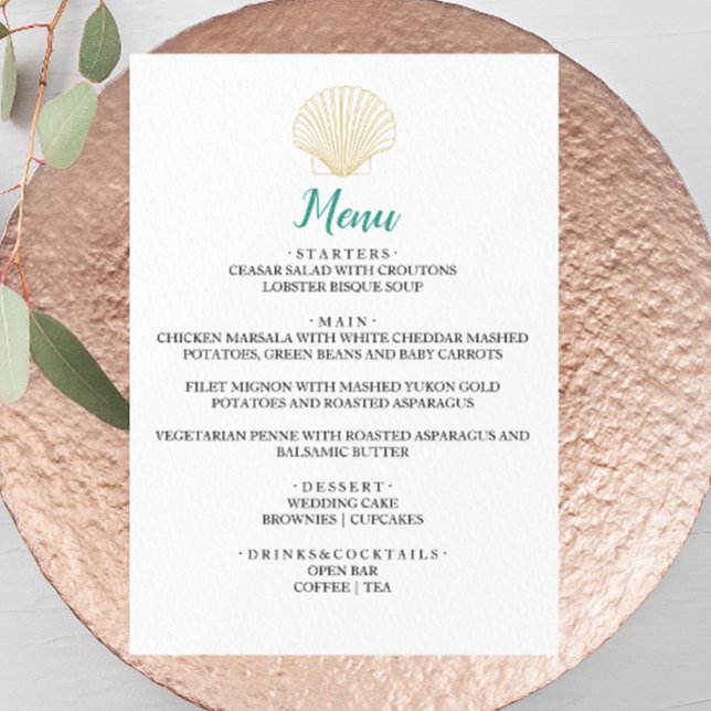 Minimalist Seashell Wedding Dinner Menu (Creator Uploaded)