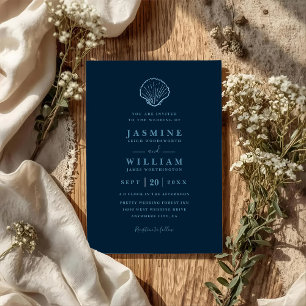 Minimalist Seashore Shell Elegant QR Code Wedding Invitation