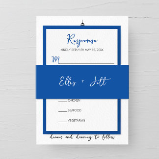 Minimalist Seaside Blue Wedding Invitation Belly Band