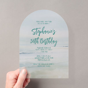 Minimalist Seaside Watercolor 30th Birthday Acrylic Invitations