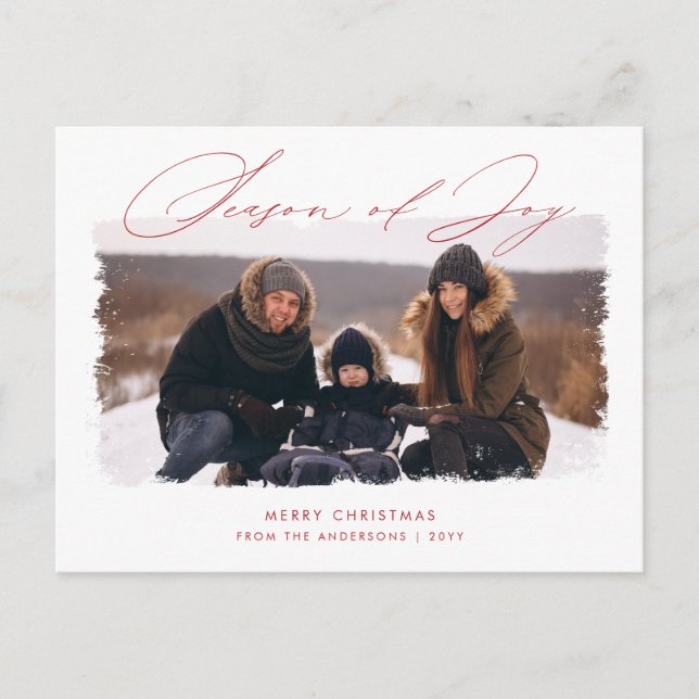 Minimalist Season of Joy Family Photo Christmas Holiday Postcard (Front)