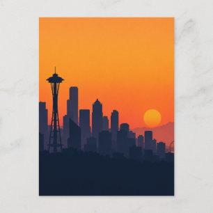 Minimalist Seattle Skyline at Sunset Modern Postcard