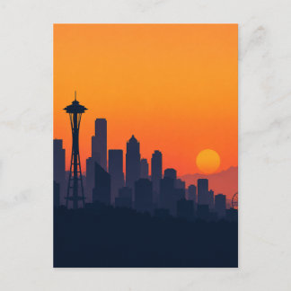 Minimalist Seattle Skyline at Sunset Modern Postcard